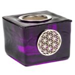 Bougeoir cube avec fleur de vie violet