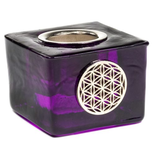 Bougeoir cube avec fleur de vie violet
