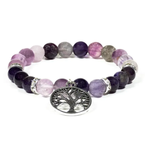 Bracelet Fluorite et Améthyste avec arbre de vie