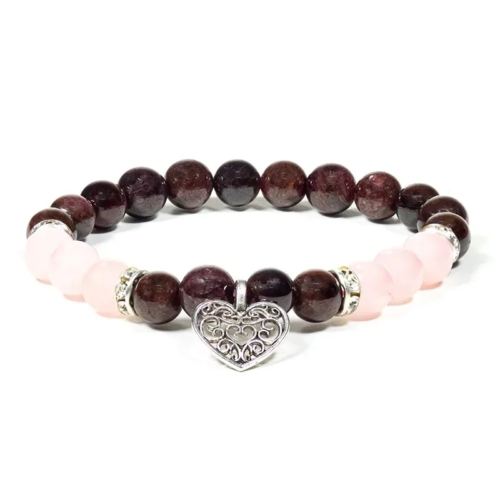 Bracelet Grenat et Quartz rose avec cœur