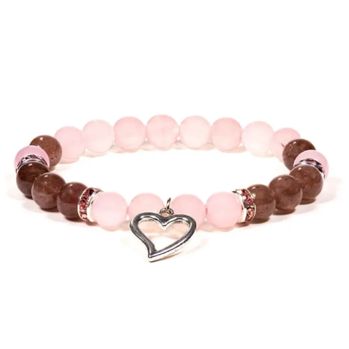 Bracelet Quartz rose et Quartz fraise avec coeur