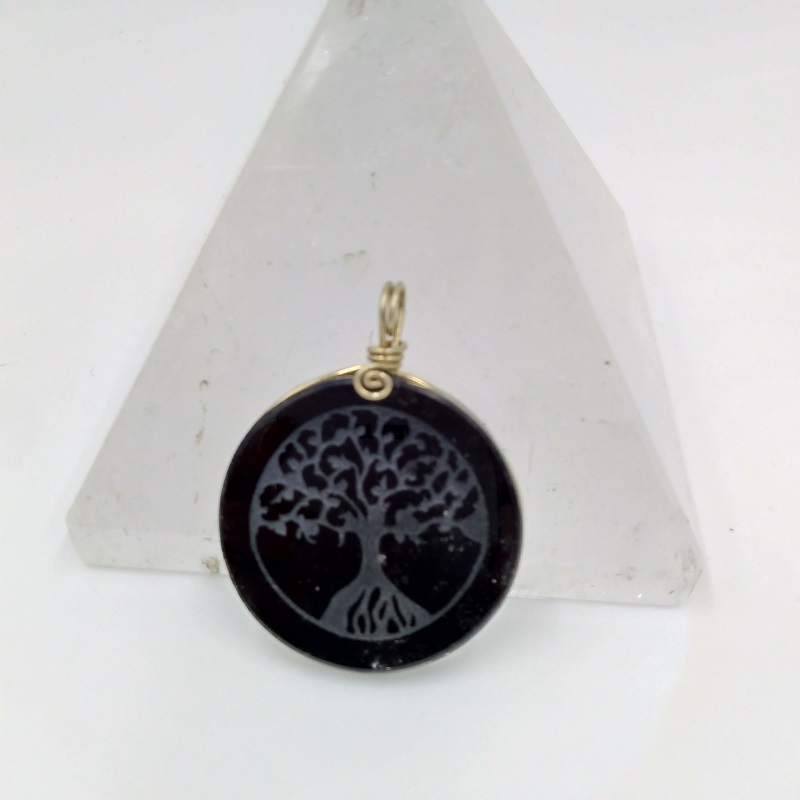 arbre de vie protection Pendentif Obsidienne 
