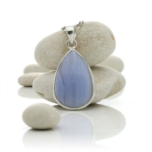 Pendentif argent massif Calcédoine bleue