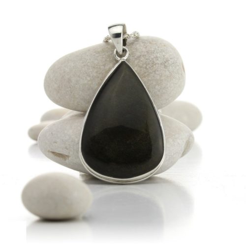 Pendentif argent massif Obsidienne noire