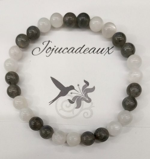 Bracelet Pierre de lune naturelle blanche et Labradorite, perles 6 mn